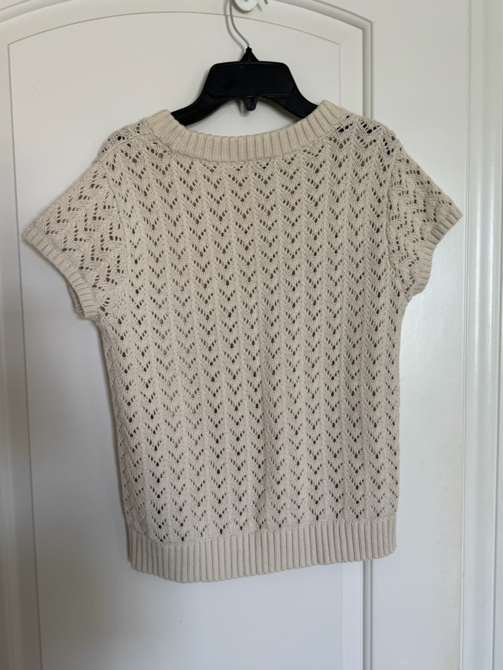 NWT loft short sleeve stone sweater off white medium crocheted - Picture 3 of 3